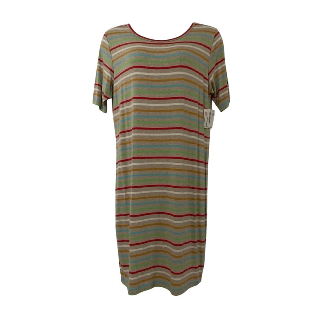 NWT LuLaroe Julia dress women’s size 3XL 3X beige multicolor stripes bodycon NEW